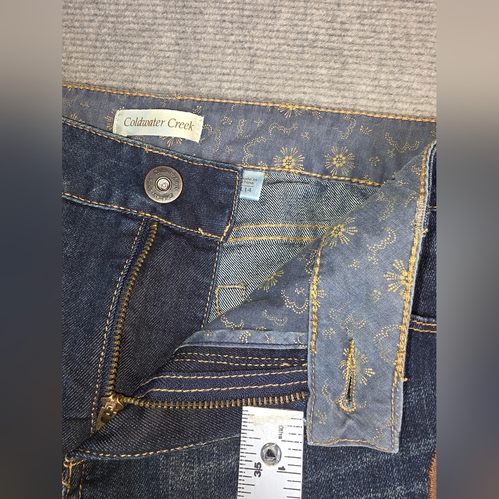 Coldwater Creek Blue Boot Cut Jeans with Gold Embroidery & Sequins - Picture 10 of 16